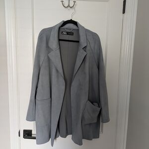 ZARA Light Grey Suede-Look Open Blazer Jacket
